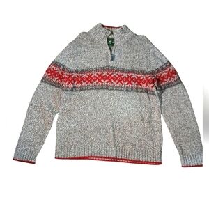 Eddie Bauer Brown Wool knit Nordic Half Zip Sweater Large